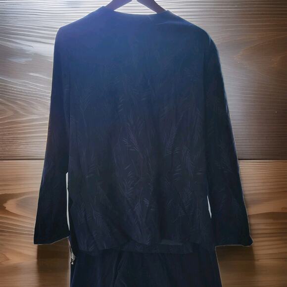 R & K Original Pant Suit Women 14 Two Piece Set Button Navy Velvet Pull On Pants - Picture 13 of 13